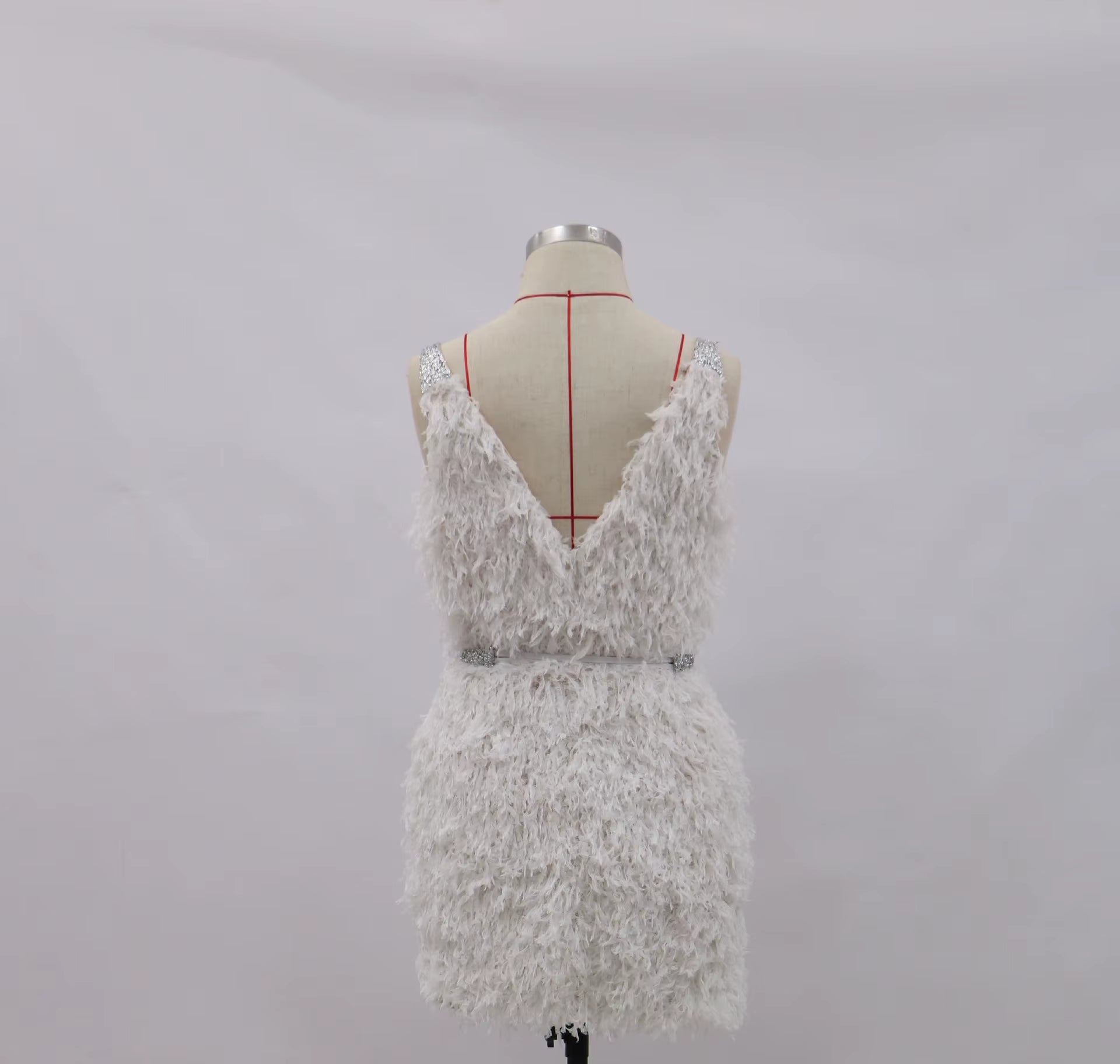 Spring New Wedding Dress Women Clothing Solid Color White Sexy V-Neck Feathers Puffy Bodycon Mini Dress Party Clubwear