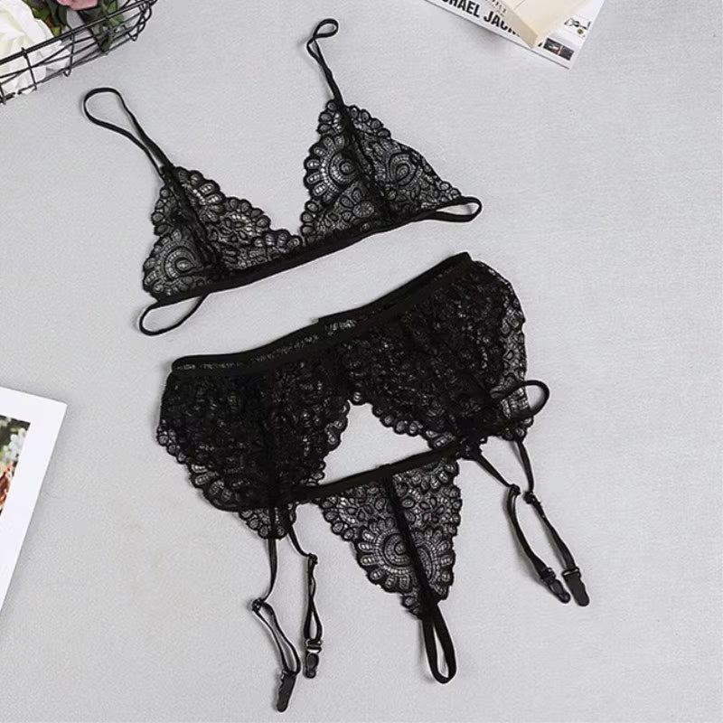 Women Sexy Lingerie Bra Panties with Garters Underwear Set Sexy Lace Erotic Clothes Set Female Nightwear