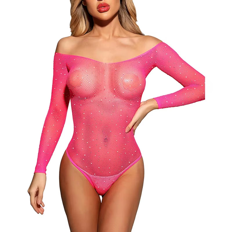 Plus Size Sexy Bodystockings for Women Lingerie Bodysuit Fishnet Open Crotchless Catsuit Mesh Tights Erotic Babydoll Teddies